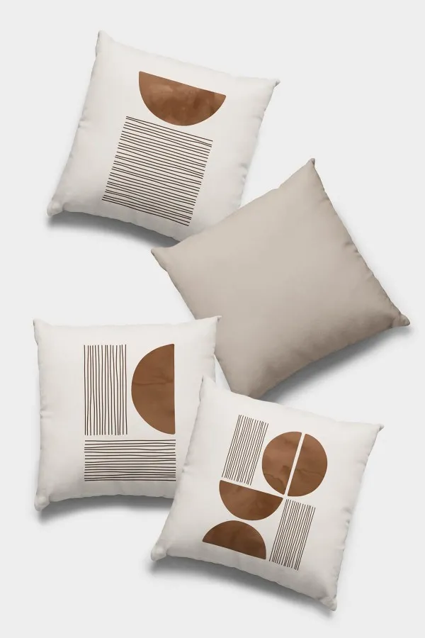 Kahve Kırlent Kahve Geometrik Çift Taraflı 4'lü Set Kırlent Kılıfı 4KR047