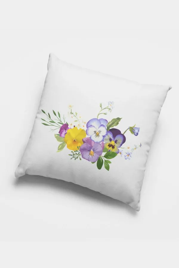 Kırlent Kılıfı Mor Mor Çiçek Desenli Çift Taraf 4'lü Set Kırlent Kılıfı 4KR050