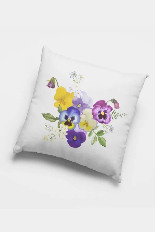 Kırlent Kılıfı Mor Mor Çiçek Desenli Çift Taraf 4'lü Set Kırlent Kılıfı 4KR050