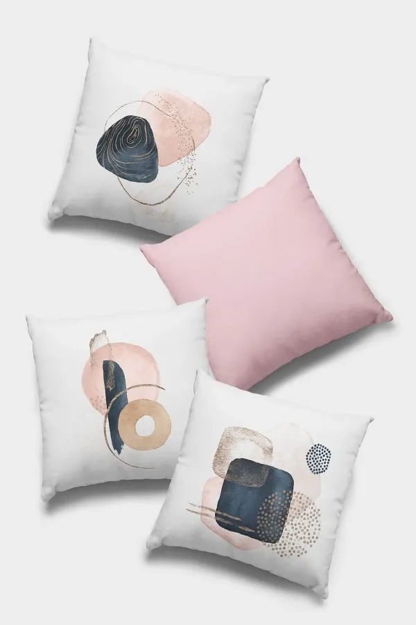 Pudra Pembesi Kırlent Kılıfı Pudra Modern Çift Taraflı 4'lü Set Kırlent Kılıfı 4KR056