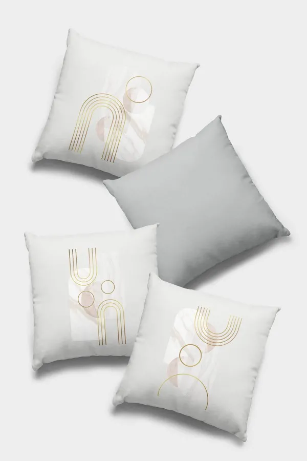 Gri Renk Kırlent Kılıfı Gri Modern Desenli Çift Taraf 4'lü Set Kırlent Kılıfı 4KR057