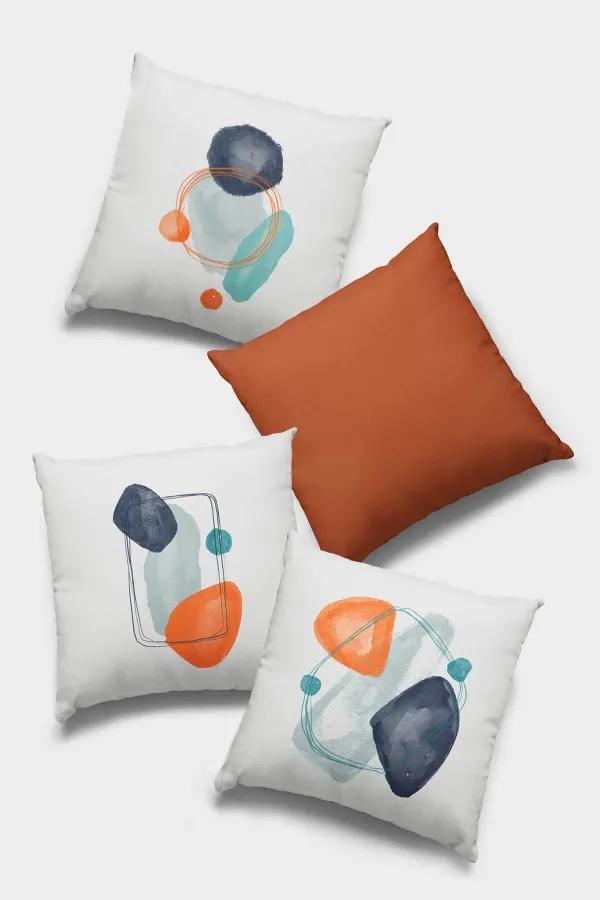 Yastık Kılıfı Turuncu Turuncu Modern Çift Taraflı 4'lü Set Kırlent Kılıfı 4KR059