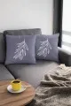 Gri Beyaz Yastık Kılıfı Gri Yaprak Desenli Çift Taraflı Kırlent Kılıfı KRL032