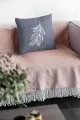 Gri Beyaz Yastık Kılıfı Gri Yaprak Desenli Çift Taraflı Kırlent Kılıfı KRL032
