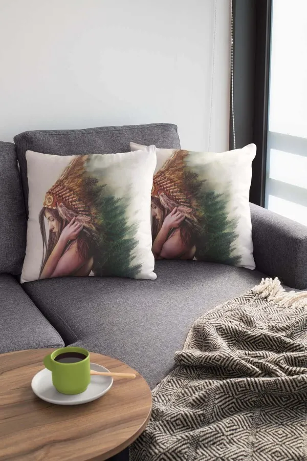 Etnik Desen Kırlent Yeşil Etnik Desen Çift Taraflı Yastık Kırlent Kılıfı KRL063