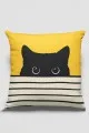 Kedi Desenli Kırlent Sarı Kedi Desenlili Çift Taraf Yastık Kırlent Kılıfı KRL064