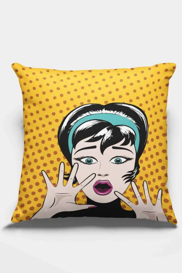 Sarı Kırlent Kılıfı Sarı Pop Art Çift Taraflı Yastık Kırlent Kılıfı KRL069