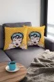 Sarı Kırlent Kılıfı Sarı Pop Art Çift Taraflı Yastık Kırlent Kılıfı KRL069