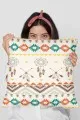 Kilim Desenli Kırlent Kılıfı Bej Etnik Desenli Çift Taraflı Yastık Kırlent Kılıfı KRL086