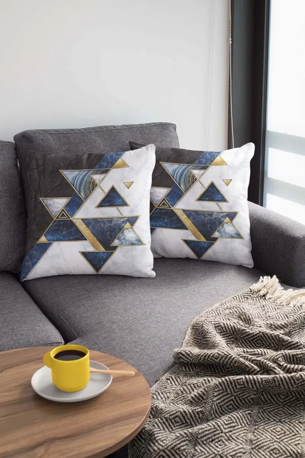 Geometrik Desenli Yastık Lacivert Geometrik Çift Taraflı Yastık Kırlent Kılıfı KRL091