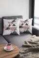 Gri Pembe Yastık Kılıfı Pembe Geometrik Çift Taraflı Yastık Kırlent Kılıfı KRL092