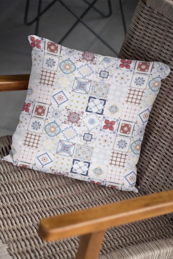 Çini Desenli Kırlent Kırmızı Çini Desen Çift Taraflı Yastık Kırlent Kılıfı KRL093