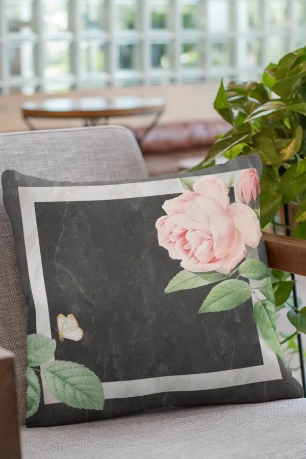 Gül Kırlent Füme Çiçekli Çift Taraflı Yastık Kırlent Kılıfı KRL095