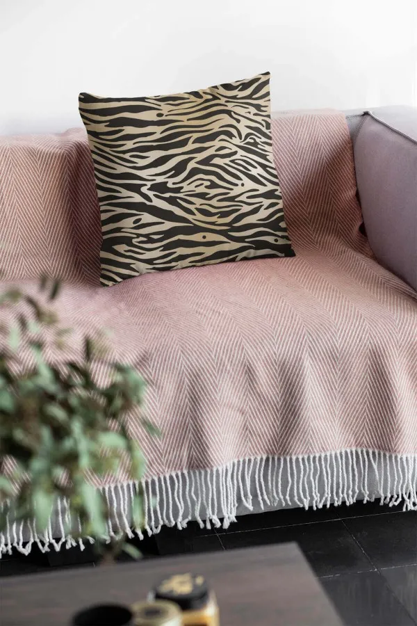 Leopar Desenli Kırlent Kılıfı Bej Leopar Desenli Çift Taraflı Yastık Kırlent Kılıfı KRL096