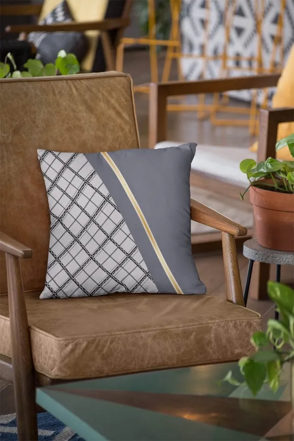 Ekose Kırlent Kılıfı Antrasit Ekoseli Çift Taraflı Yastık Kırlent Kılıfı KRL1018