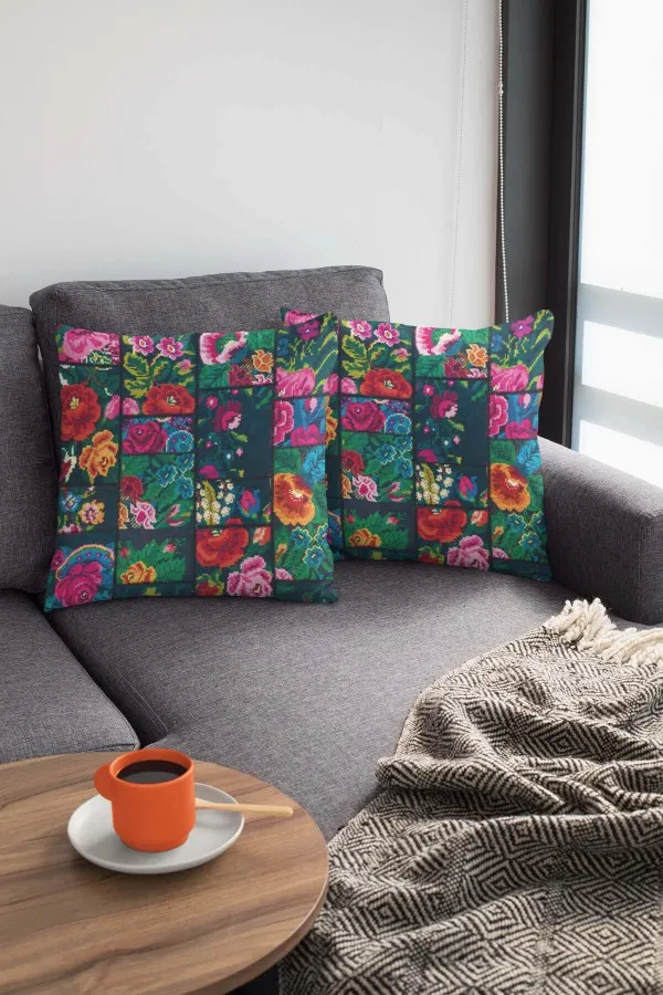 Retro Kırlent Kılıfı Çok Renkli Patchwork Çift Taraflı Kırlent Kılıfı KRL102