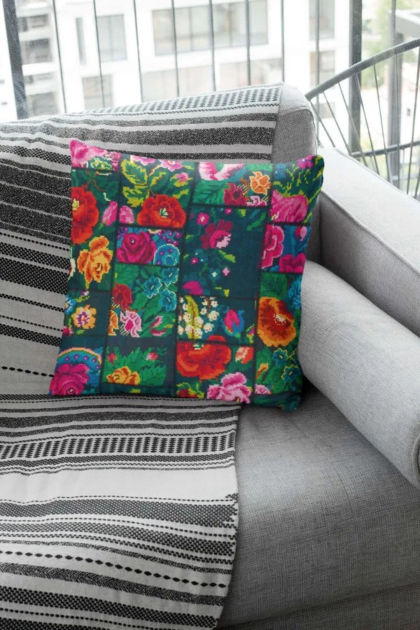 Retro Kırlent Kılıfı Çok Renkli Patchwork Çift Taraflı Kırlent Kılıfı KRL102