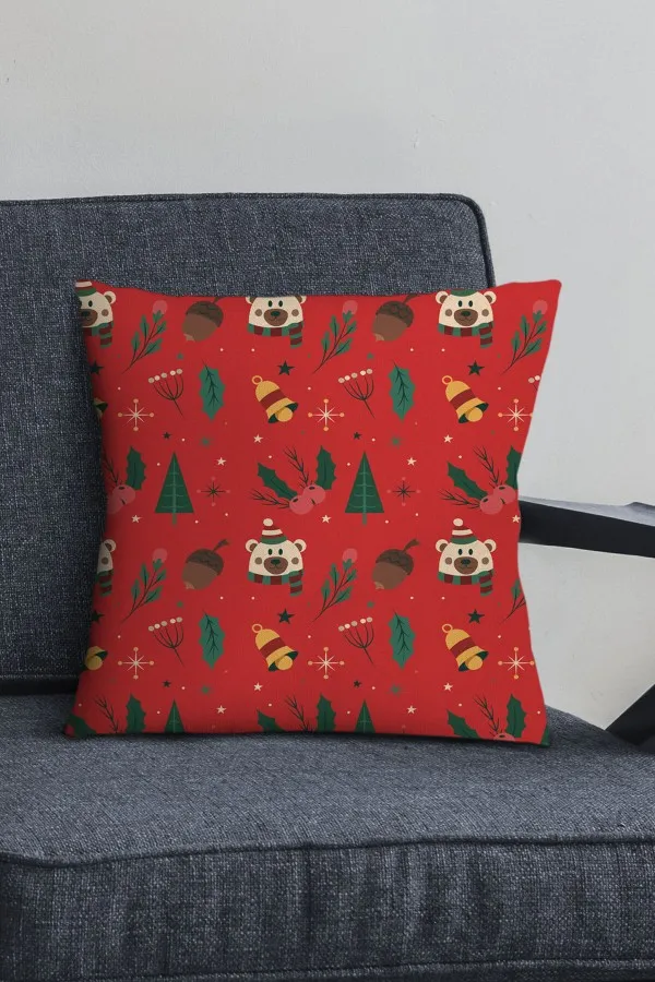 Yılbaşı Dekoratif Yastık Kırmızı Christmas Çift Taraflı Yastık Kırlent Kılıfı KRL1040