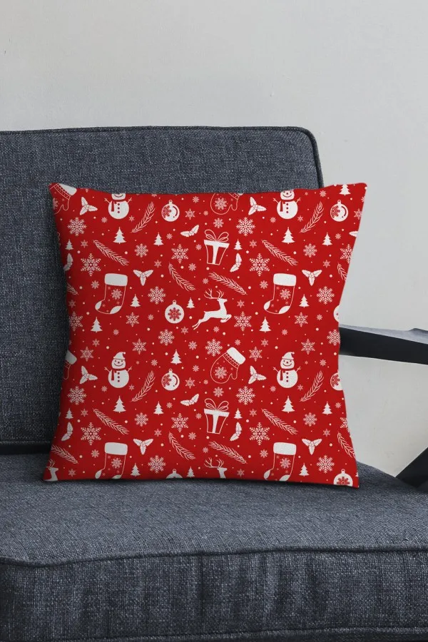 Yılbaşı Dekoratif Yastık Kırmızı Christmas Çift Taraflı Yastık Kırlent Kılıfı KRL1057