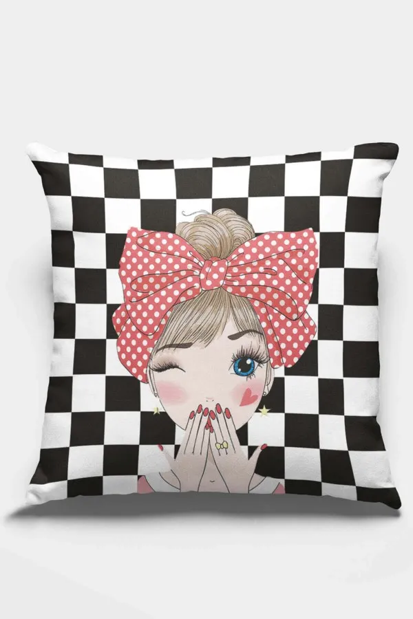 Pop Art Yastık Kılıfı Siyah Pop Art Çift Taraflı Yastık Kırlent Kılıfı KRL111