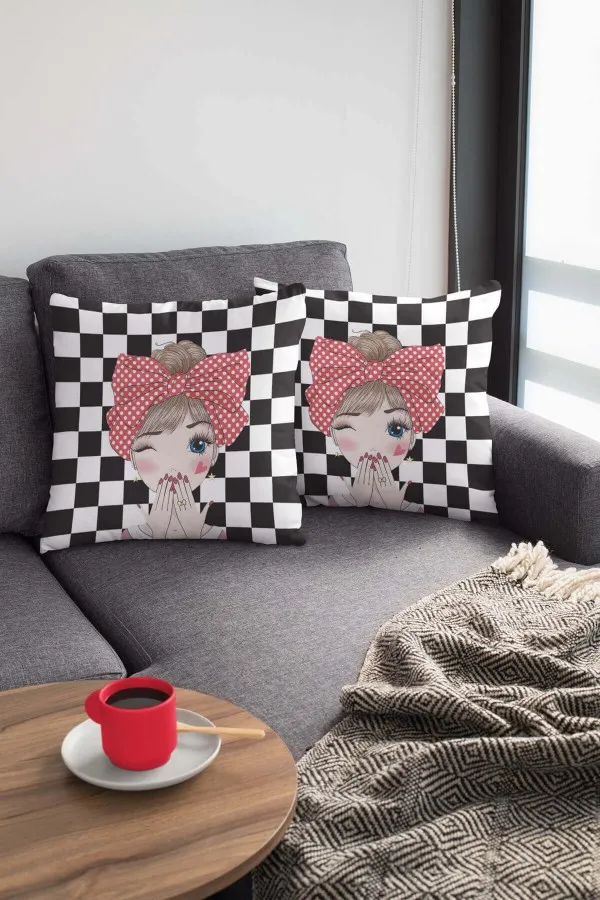 Pop Art Yastık Kılıfı Siyah Pop Art Çift Taraflı Yastık Kırlent Kılıfı KRL111