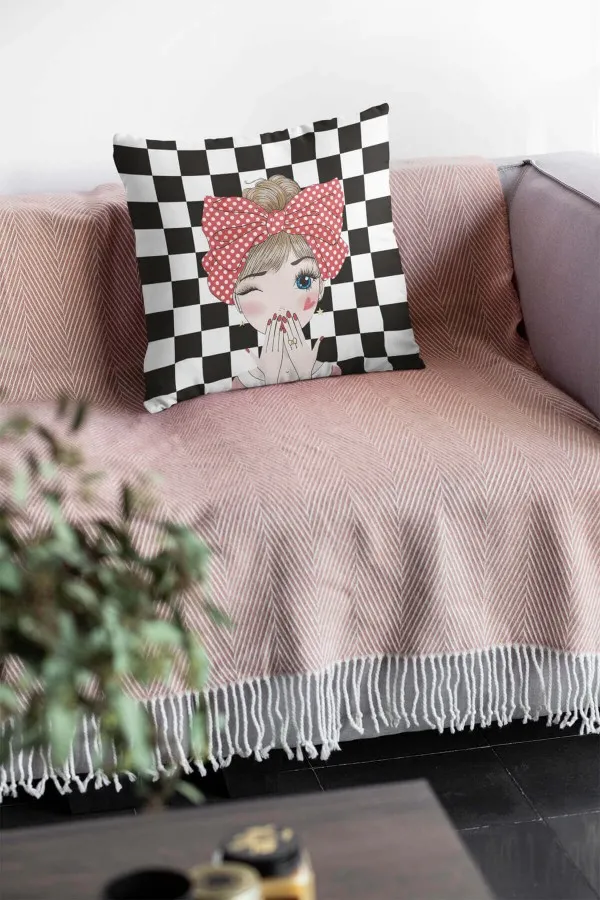Pop Art Yastık Kılıfı Siyah Pop Art Çift Taraflı Yastık Kırlent Kılıfı KRL111