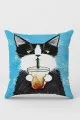 Mavi Kedi Desenlili Çift Taraf Yastık Kırlent Kılıfı KRL1114