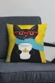 Kedi Desenli Yastık Sarı Kedi Desenlili Çift Taraf Yastık Kırlent Kılıfı KRL1115