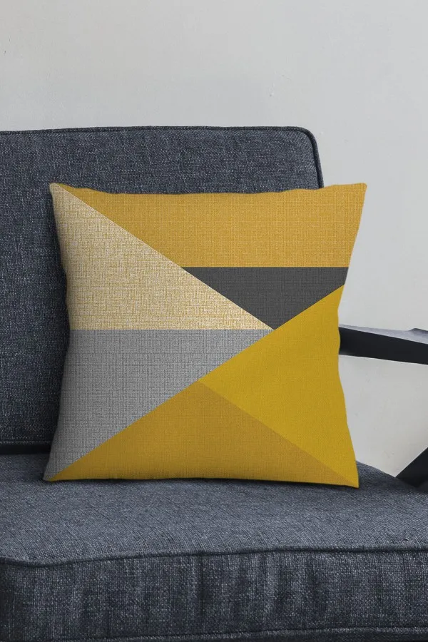 Geometrik Desenli Kırlent Kılıfı Hardal Geometrik Çift Taraflı Yastık Kırlent Kılıfı KRL1121