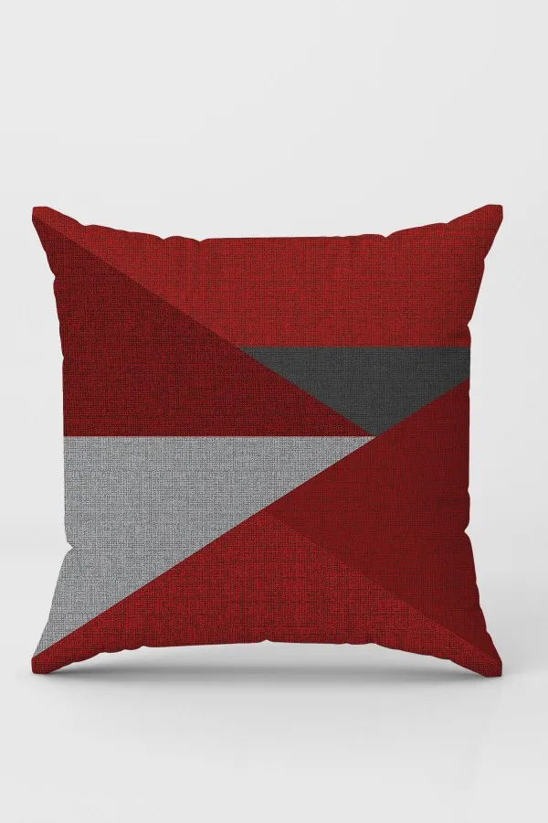 Geometrik Desenli Kırlent Kılıfı Kırmızı Geometrik Çift Taraflı Yastık Kırlent Kılıfı KRL1122
