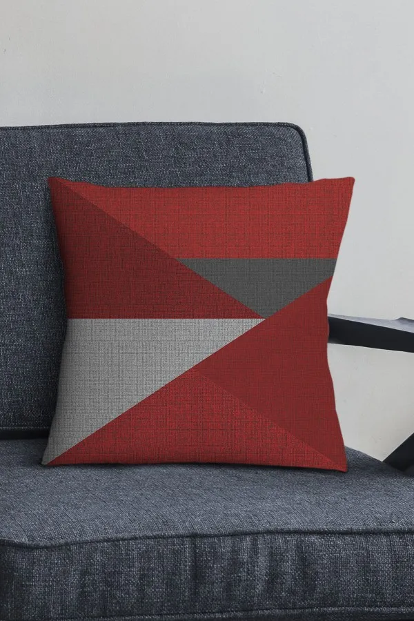 Geometrik Desenli Kırlent Kılıfı Kırmızı Geometrik Çift Taraflı Yastık Kırlent Kılıfı KRL1122