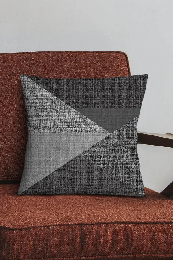 Geometrik Desenli Kırlent Kılıfı Füme Geometrik Desenli Çift Taraflı Kırlent Kılıfı KRL1123