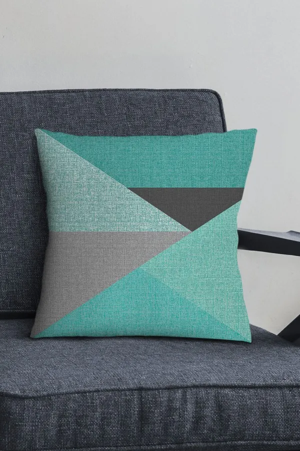 Geometrik Desenli Kırlent Kılıfı Turkuaz Geometrik Çift Taraflı Yastık Kırlent Kılıfı KRL1125