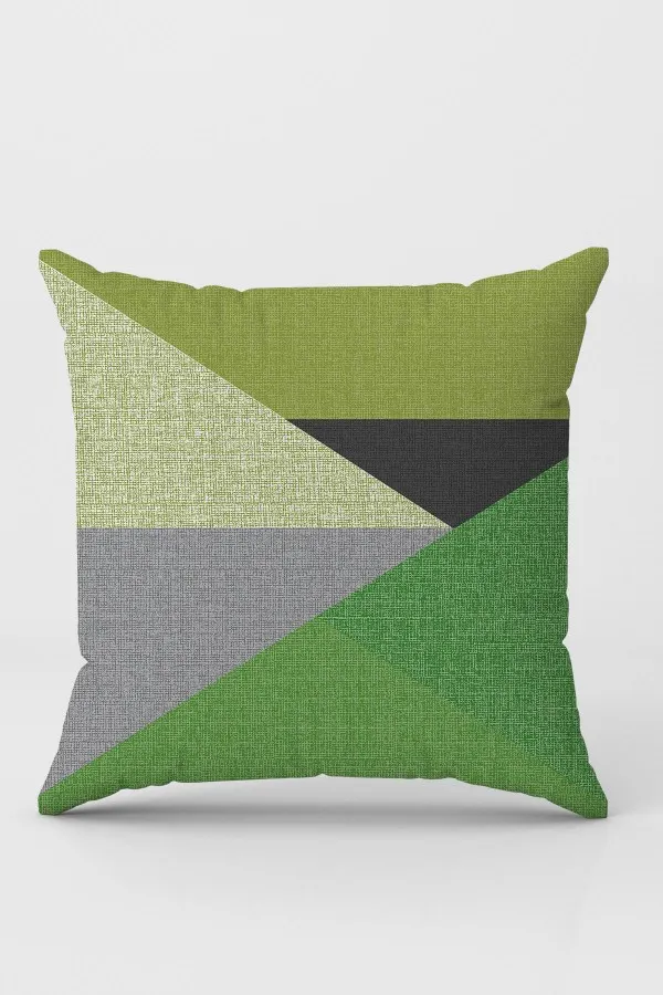 Geometrik Desenli Yastık Kılıfı Yeşil Geometrik Çift Taraflı Yastık Kırlent Kılıfı KRL1126