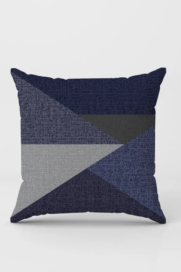 Geometrik Desenli Kırlent Lacivert Geometrik Desenli Çift Taraf Kırlent Kılıfı KRL1127