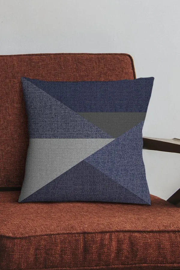 Geometrik Desenli Kırlent Lacivert Geometrik Desenli Çift Taraf Kırlent Kılıfı KRL1127