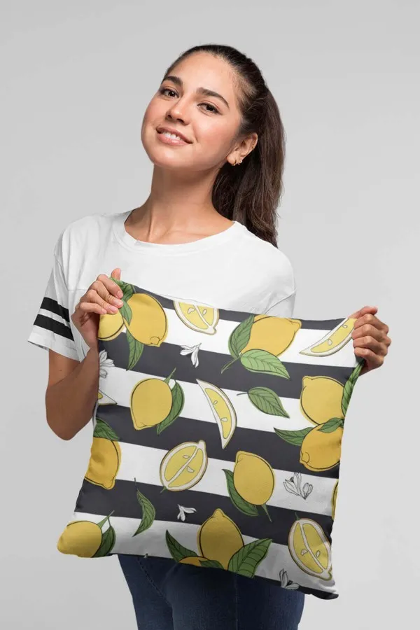 Limon Desenli Kırlent Sarı Limonlu Çift Taraflı Yastık Kırlent Kılıfı KRL124