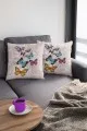 Kelebek Desenli Yastık Kılıfı Bej Kelebekli Çift Taraflı Yastık Kırlent Kılıfı KRL130