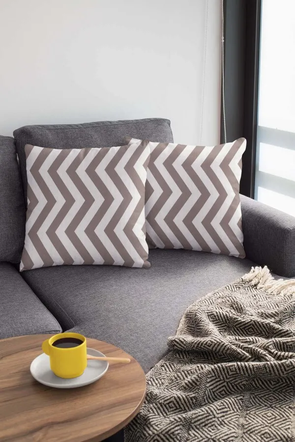 Bej Koltuk İçin Kırlent Bej Zigzag Desenli Çift Taraflı Yastık Kırlent Kılıfı KRL138