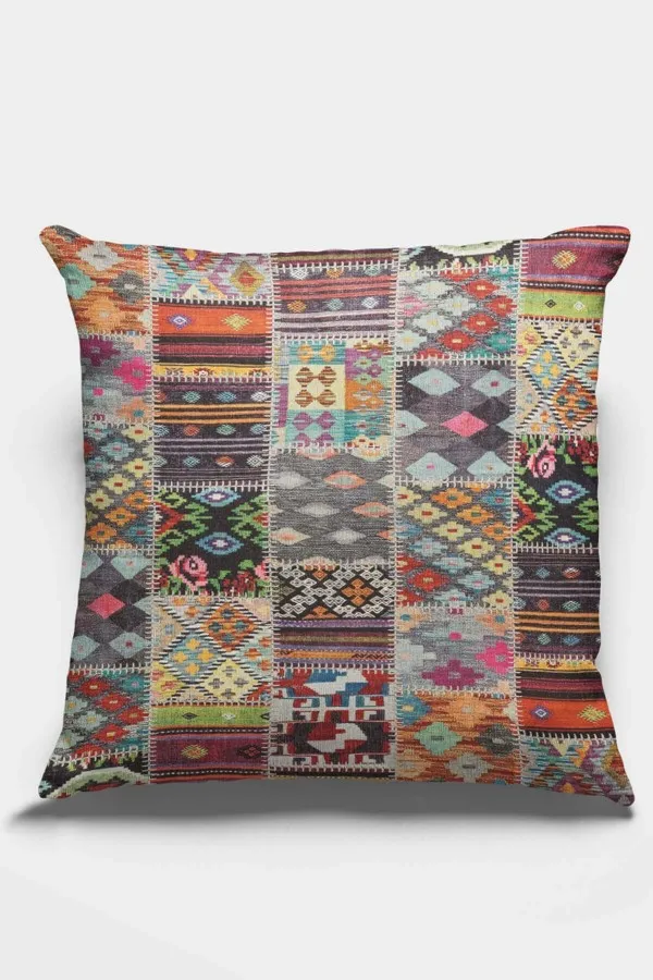 Çok Renkli Patchwork Çift Taraflı Kırlent Kılıfı KRL152