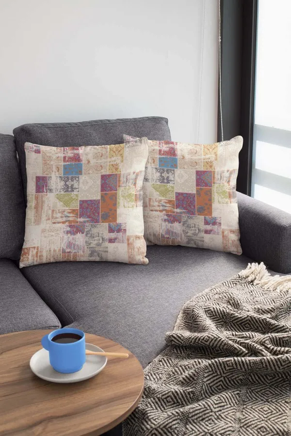 Patchwork Kırlent Modelleri Çok Renkli Patchwork Çift Taraflı Kırlent Kılıfı KRL170