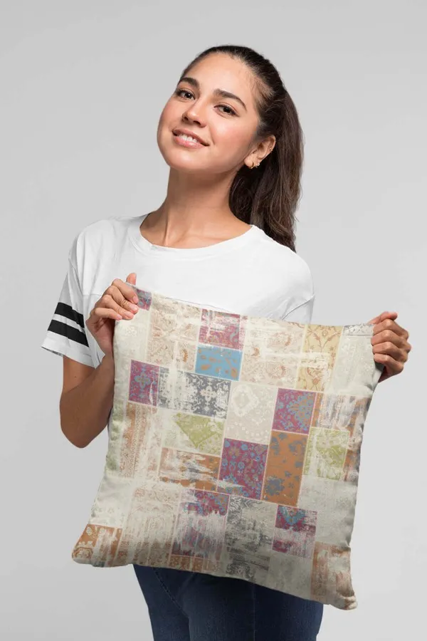 Patchwork Kırlent Modelleri Çok Renkli Patchwork Çift Taraflı Kırlent Kılıfı KRL170