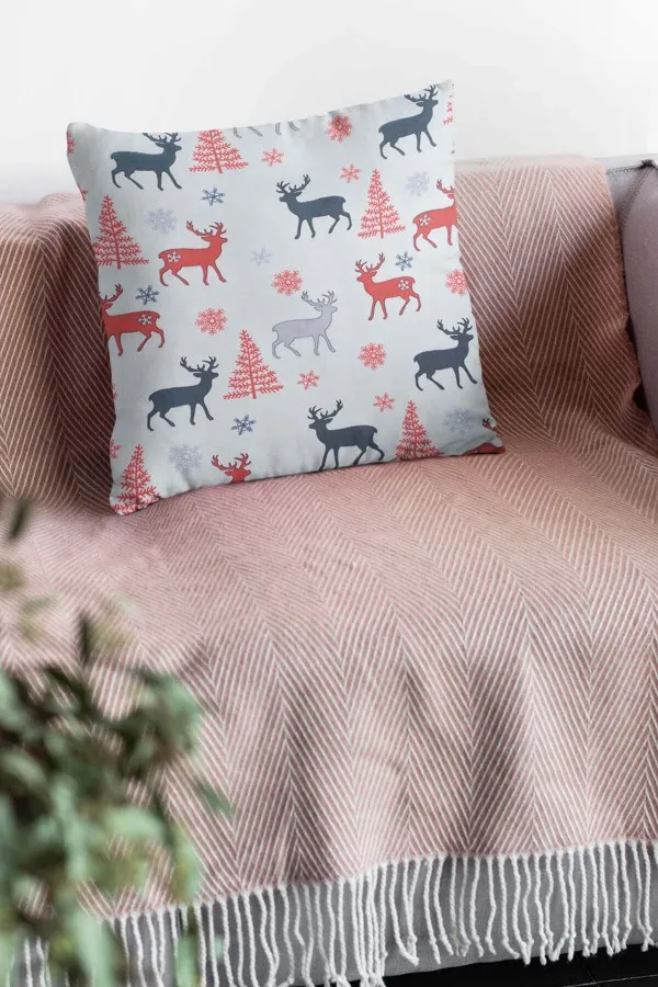 Yılbaşı Dekoratif Yastık Gri Christmas Noel Çift Taraflı Yastık Kırlent Kılıfı KRL179