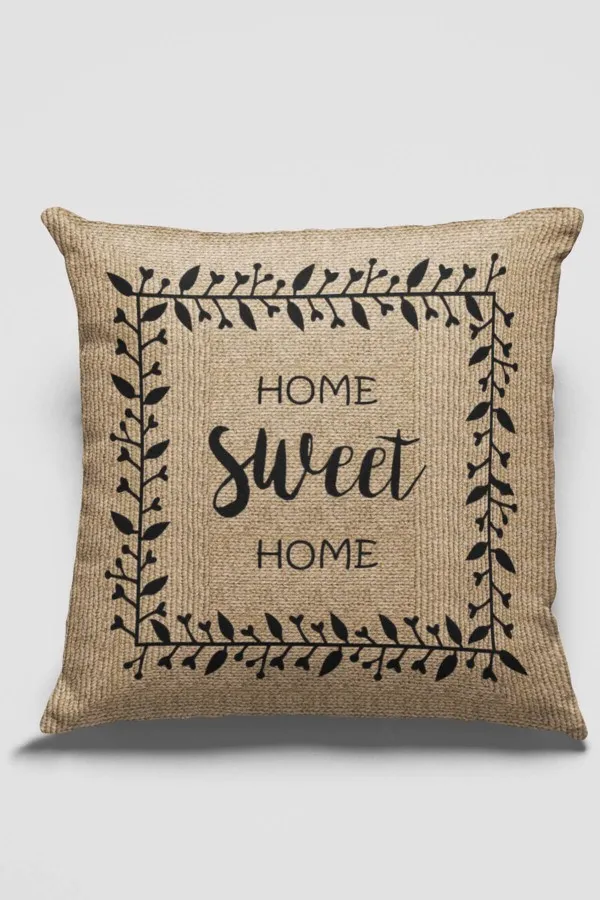 Home Sweet Home Yastık Bej Hasır Görünümlü Çift Taraflı Kırlent Kılıfı KRL184