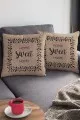 Home Sweet Home Yastık Bej Hasır Görünümlü Çift Taraflı Kırlent Kılıfı KRL184