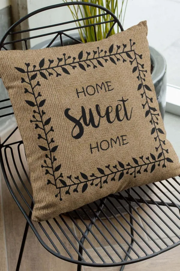 Home Sweet Home Yastık Bej Hasır Görünümlü Çift Taraflı Kırlent Kılıfı KRL184