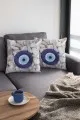 Nazar Boncuklu Kırlent Modelleri Beyaz 3D Üç Boyutlu Nazar Boncuklu Kırlent Kılıfı KRL277