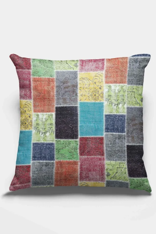 Çok Renkli Patchwork Çift Taraflı Kırlent Kılıfı KRL288
