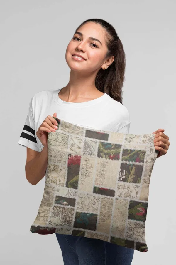 Patchwork Kırlent Modelleri Çok Renkli Patchwork Çift Taraflı Kırlent Kılıfı KRL289