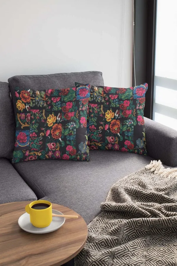 Patchwork Kırlent Modelleri Çok Renkli Patchwork Çift Taraflı Kırlent Kılıfı KRL290